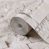 Produktbild för 3D sten tapet Gräddvit 10 x 0,53 m Non-woven tyg