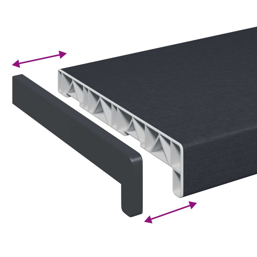 Produktbild för Fönsterbräda Anthracit med träådring 60 x 25 x 4,5 cm PVC