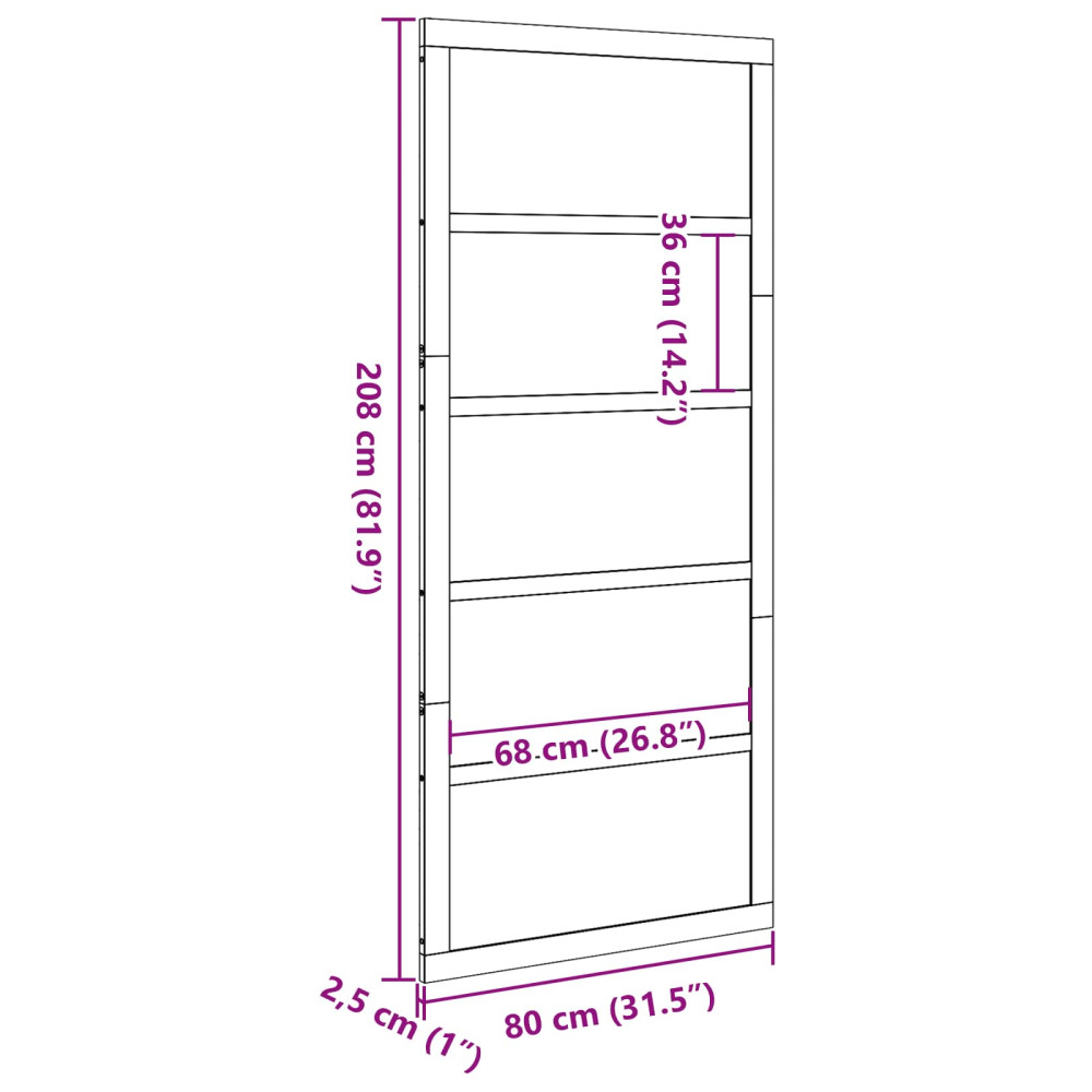 Produktbild för Ladugårdsdörr Vaxad brun 80 x 2,5 x 208 cm Massiv furu