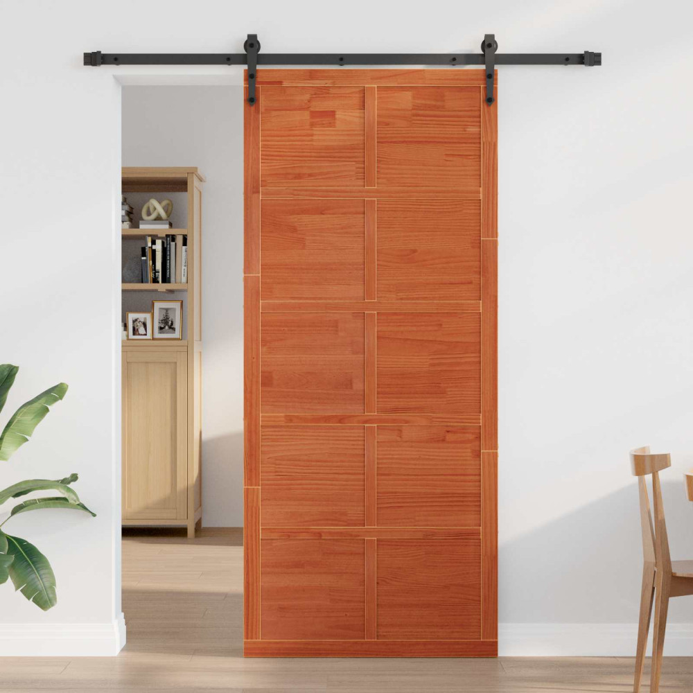 Produktbild för Ladugårdsdörr Vaxad brun 80 x 2,5 x 208 cm Massiv furu