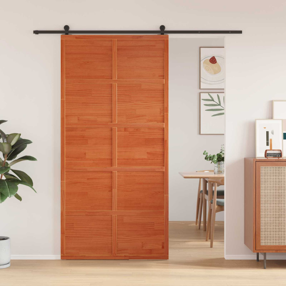 Produktbild för Ladugårdsdörr Vaxad brun 100 x 208 cm Massiv furu