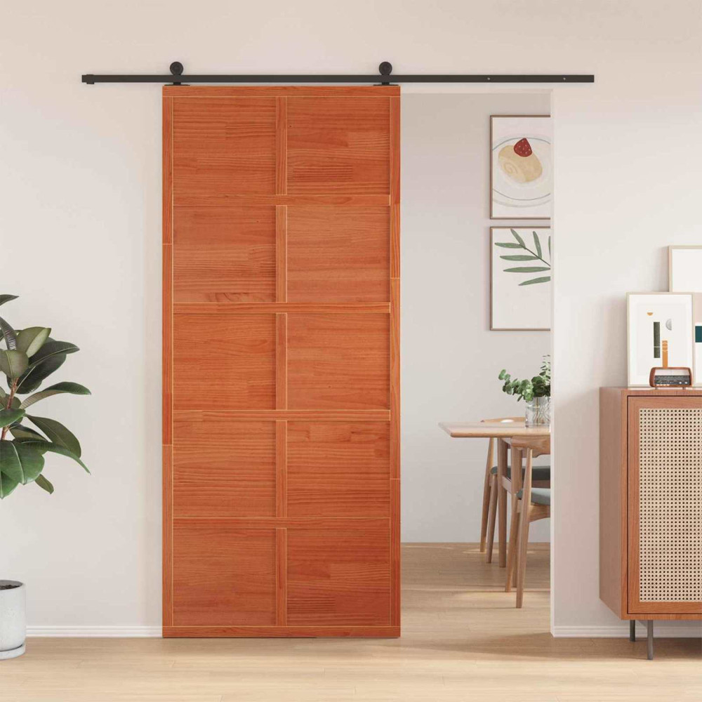 Produktbild för Ladugårdsdörr Vaxad brun 90 x 208 cm Massiv furu
