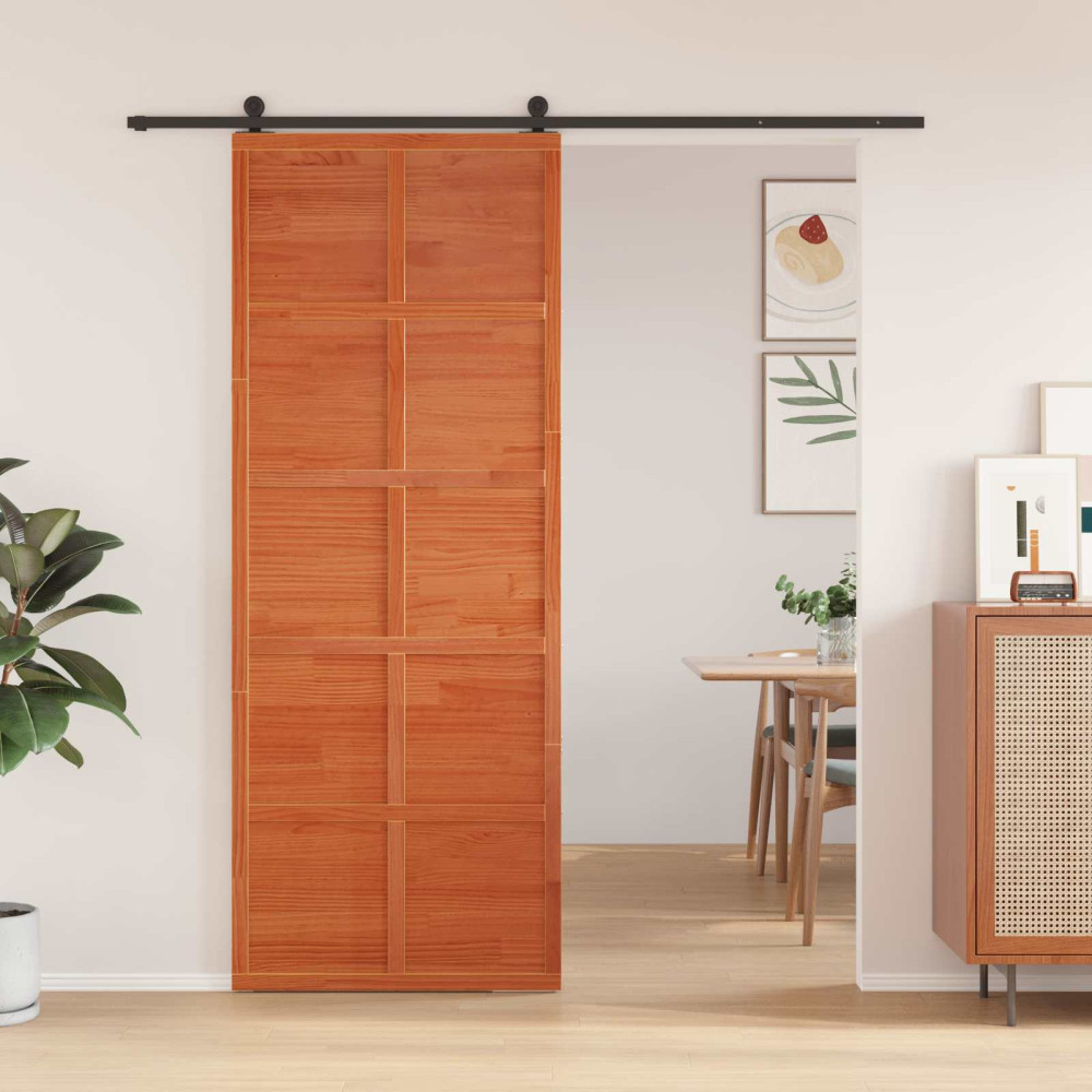 Produktbild för Ladugårdsdörr Vaxad brun 80 x 208 cm Massiv furu