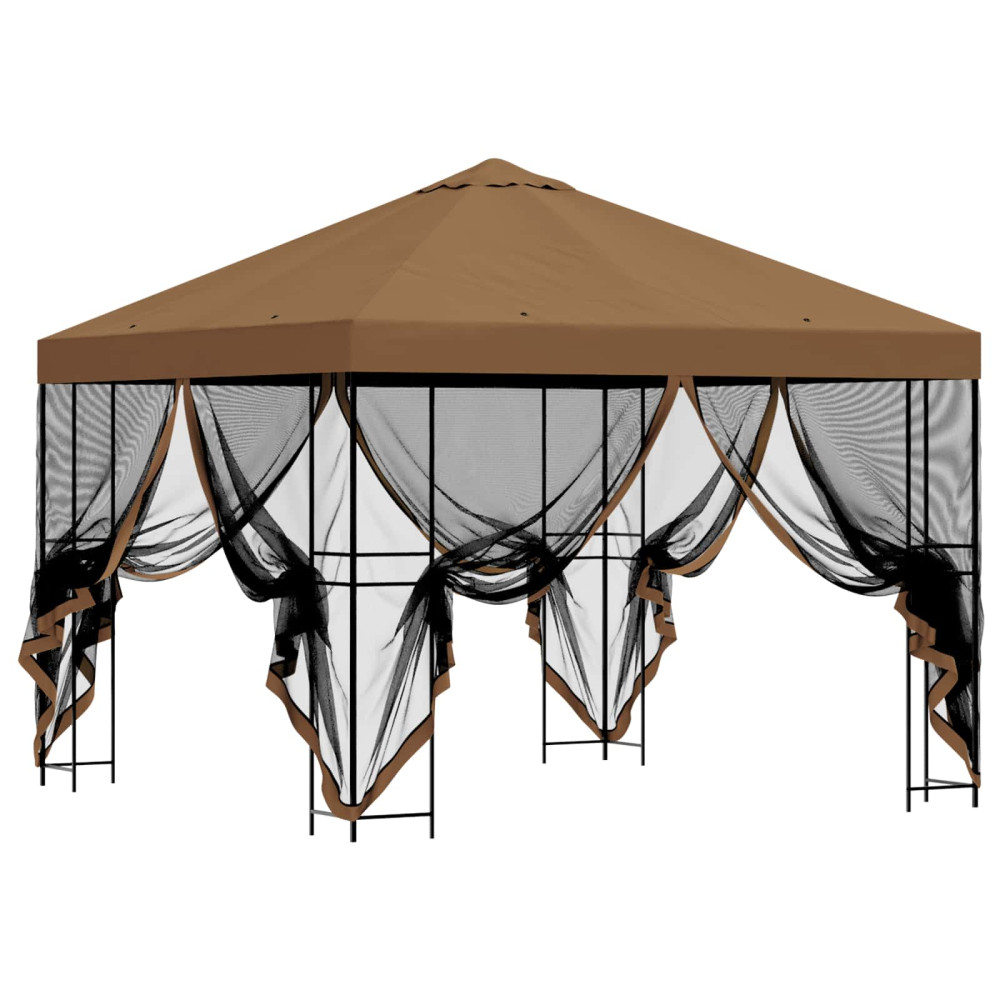 Produktbild för Trädgårdsgazebo med sidoväggar 3 x 3 m Beige Polyester och Stål
