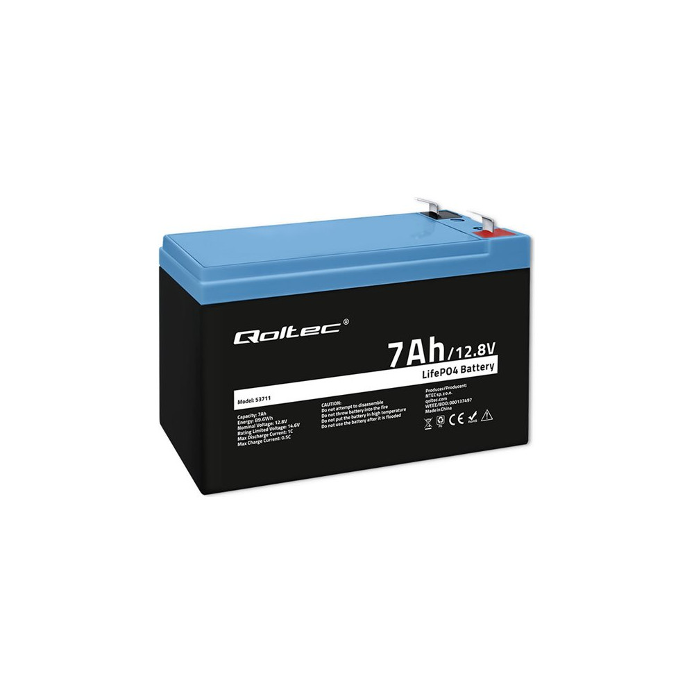 Produktbild för Qoltec - UPS-batteri - 12.8V, BMS, LiFePO4 - LiFePO4 - 7 Ah - 89.6 Wh
