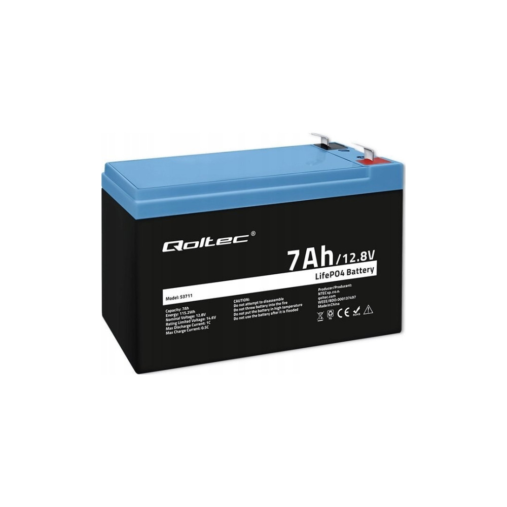 Produktbild för Qoltec - UPS-batteri - 12.8V, BMS, LiFePO4 - LiFePO4 - 7 Ah - 89.6 Wh
