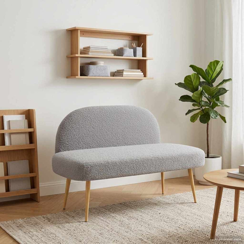 Produktbild för Klädd bänk med ryggstöd Ljusgrå 110 x 60 x 76 cm Bouclé