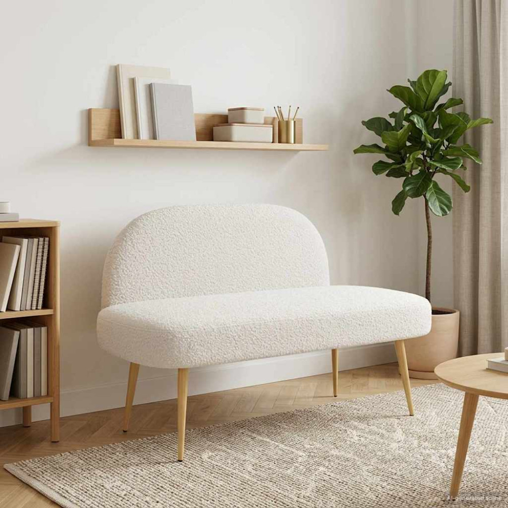 Produktbild för Klädd bänk med ryggstöd Gräddvit 110 x 60 x 76 cm Bouclé