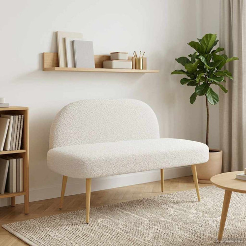 vidaXL Klädd bänk med ryggstöd Gräddvit 110 x 60 x 76 cm Bouclé