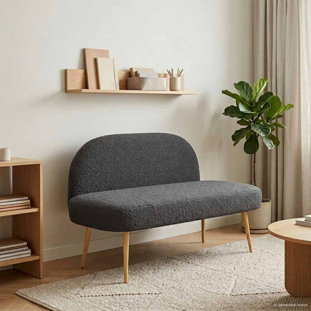 Produktbild för Klädd bänk med ryggstöd Mörkgrå 110 x 60 x 76 cm Bouclé