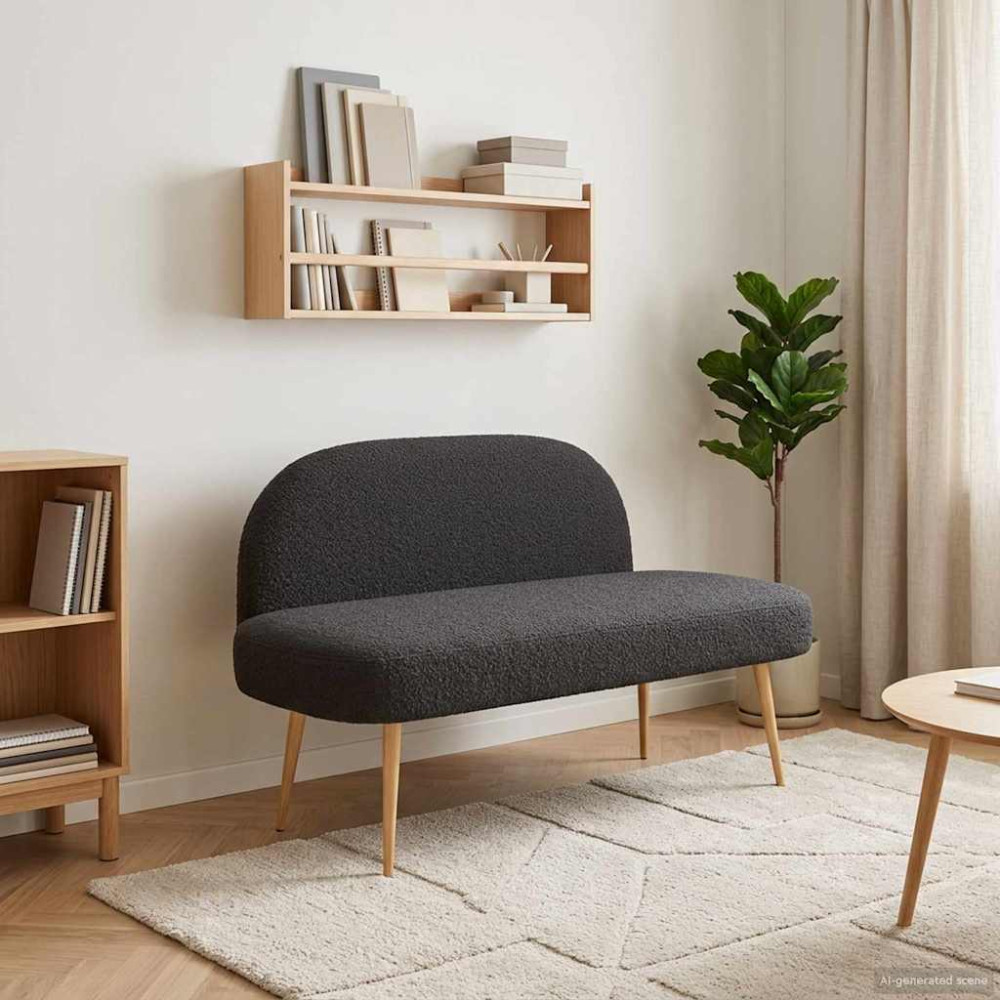 Produktbild för Klädd bänk med ryggstöd Svart 110 x 60 x 76 cm Bouclé