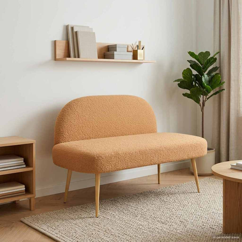 Produktbild för Klädd bänk med ryggstöd Beige 110 x 60 x 76 cm Bouclé