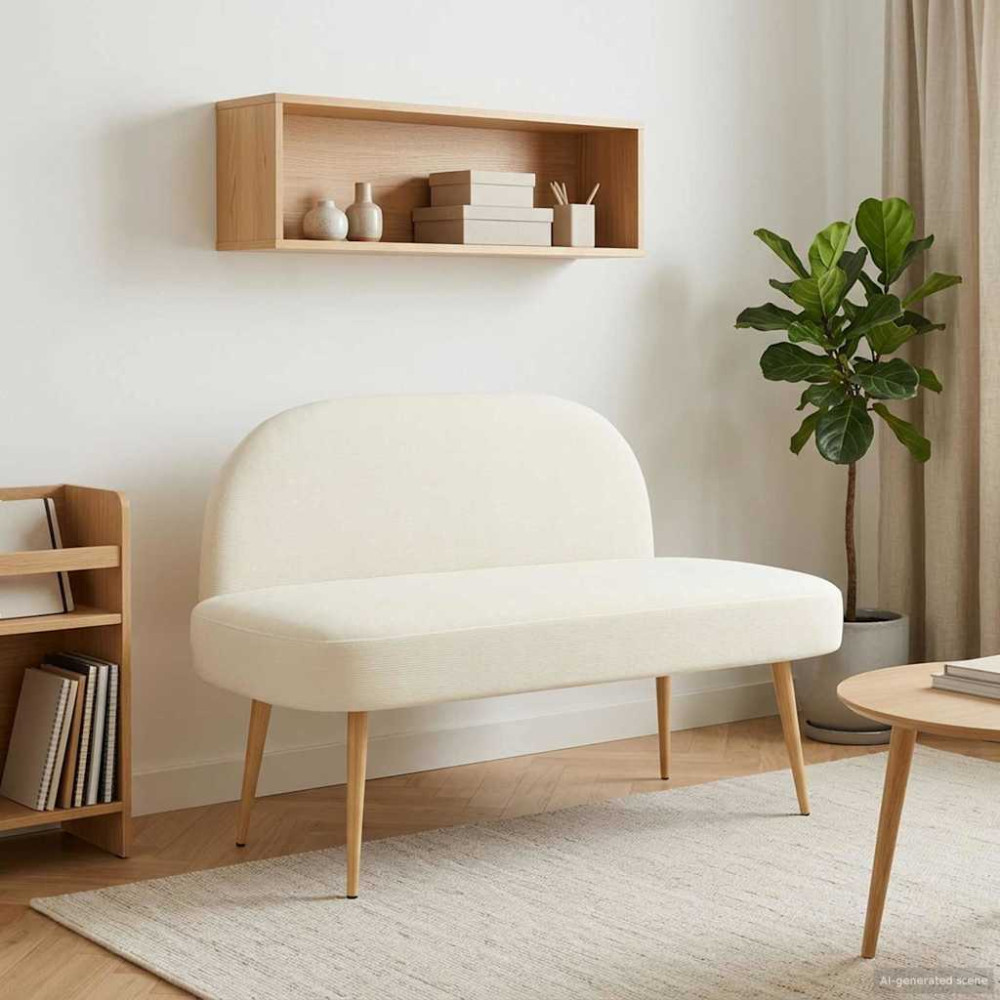 Produktbild för Klädd bänk med ryggstöd Gräddvit 110 x 60 x 76 cm Kordread tyg