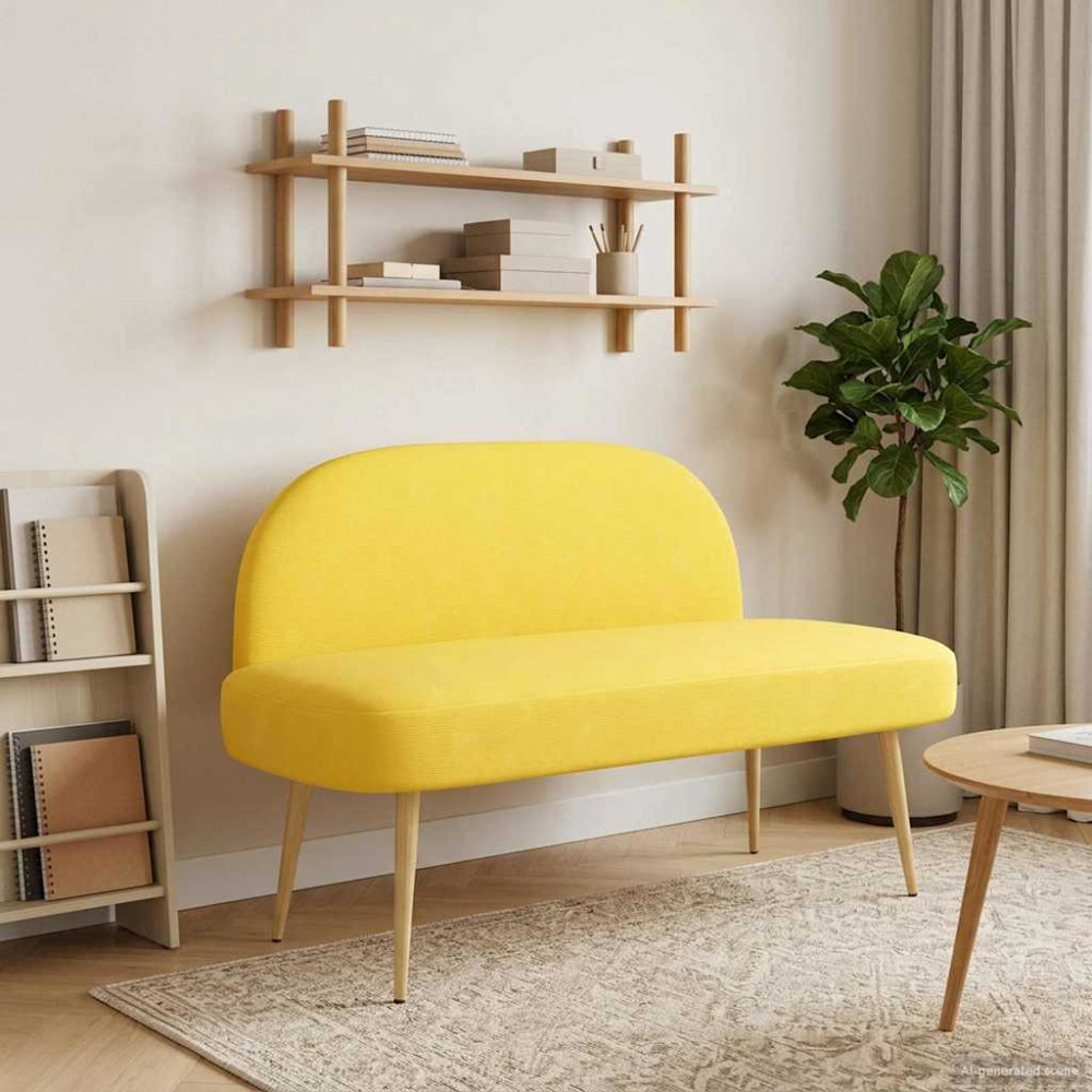 Produktbild för Klädd bänk med ryggstöd Ljusgul 110 x 60 x 76 cm Kordread tyg