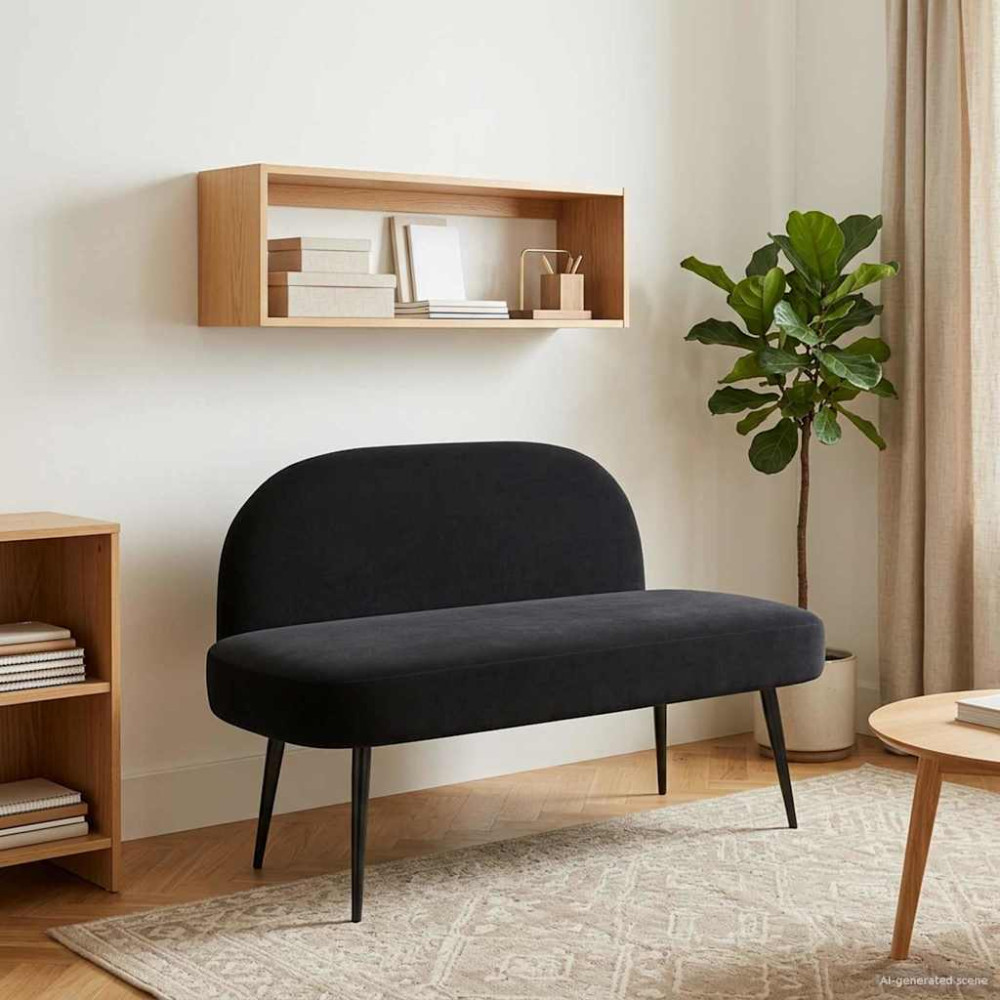 Produktbild för Klädd bänk med ryggstöd Svart 110 x 60 x 76 cm Sammet