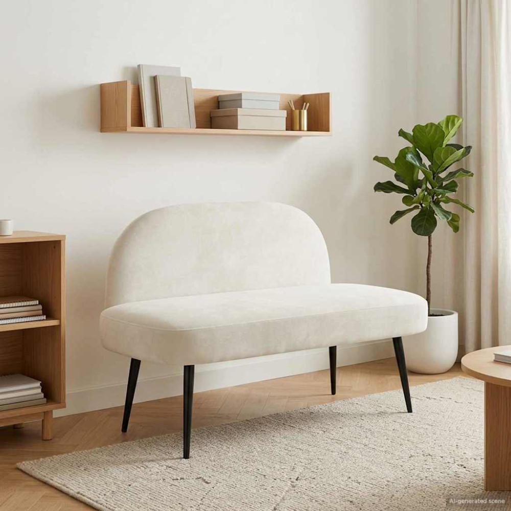 Produktbild för Klädd bänk med ryggstöd Gräddvit 110 x 60 x 76 cm Sammet