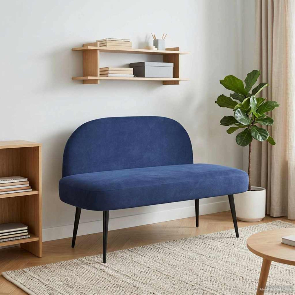 Produktbild för Klädd bänk med ryggstöd Polisblå 110 x 60 x 76 cm Sammet