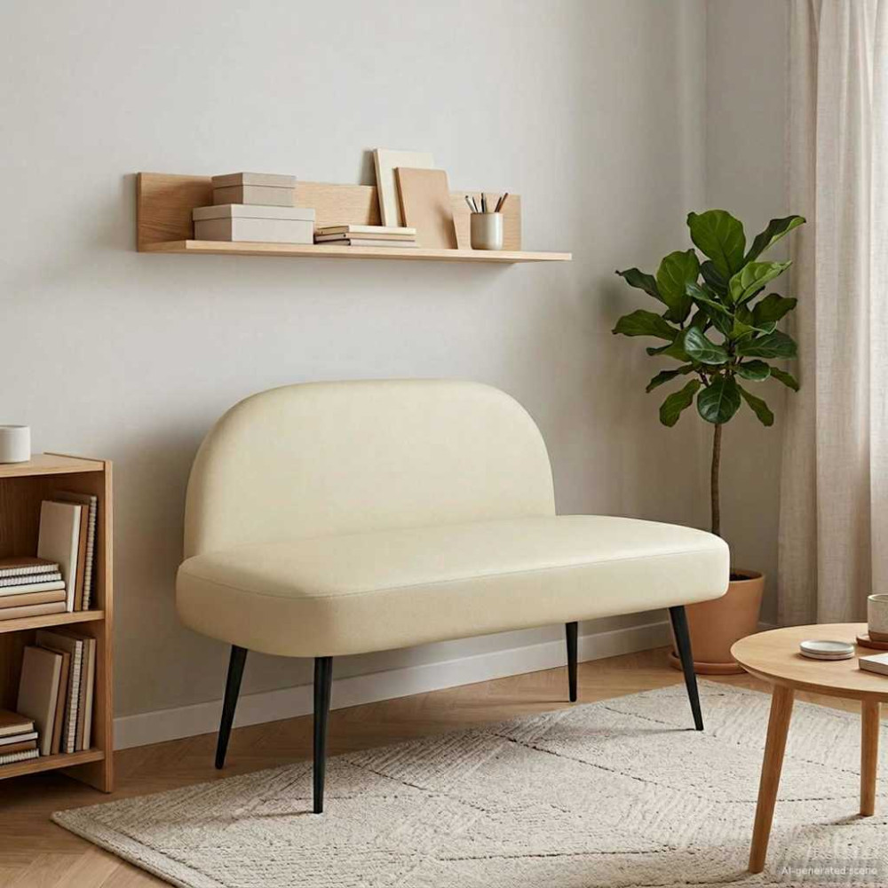 Produktbild för Klädd bänk med ryggstöd Gräddvit 110 x 60 x 76 cm Konstläder