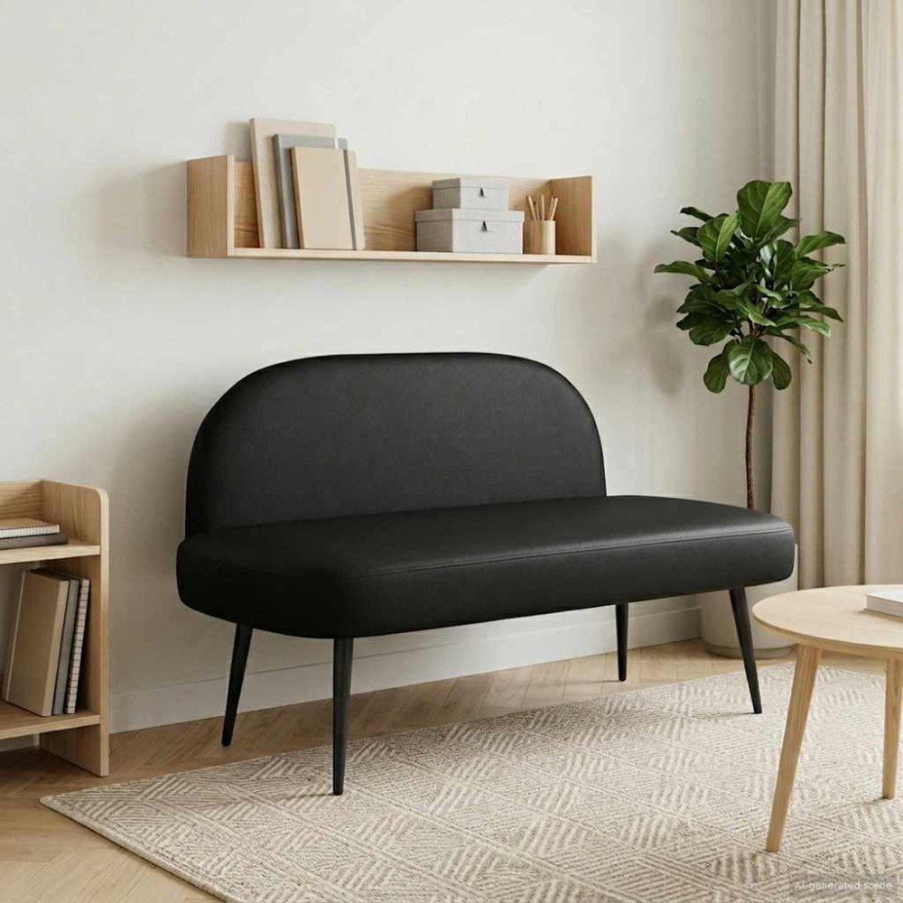 Produktbild för Klädd bänk med ryggstöd Svart 110 x 60 x 76 cm Konstläder