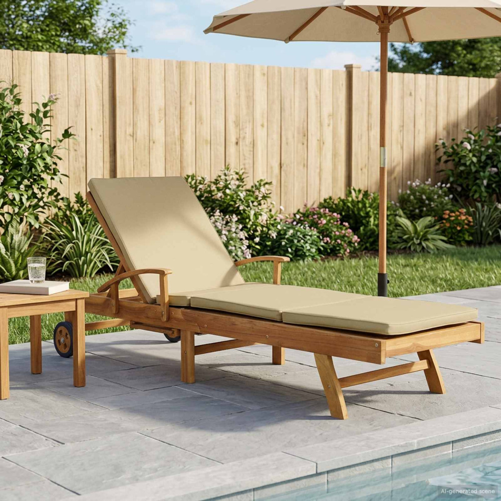 Produktbild för Solstol med dyna 100% Polyester Solid-Teak