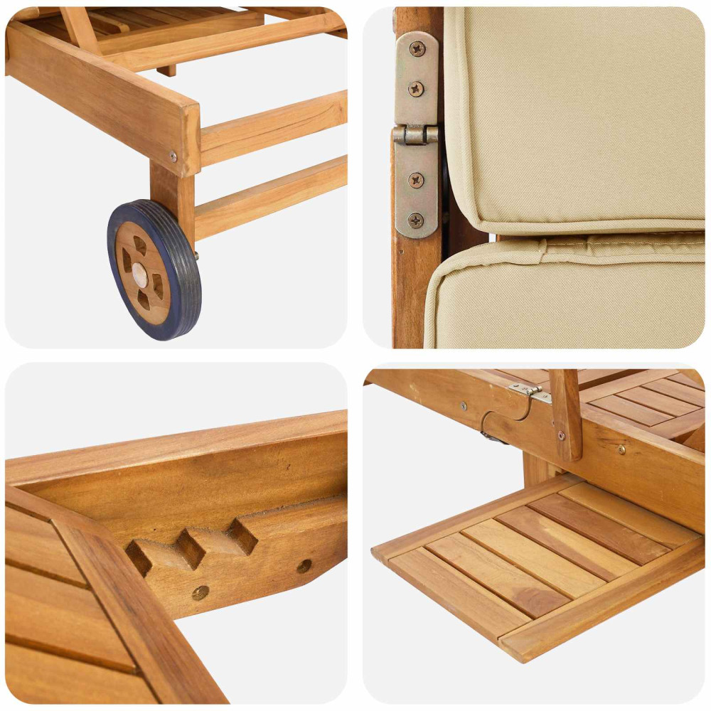 Produktbild för Solstol med dyna 100% Polyester Solid-Teak