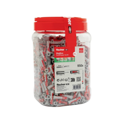 Fischer fischer DUOPOWER 6x30 BigBox väggpluggar ljusgrå/röd 950 st...