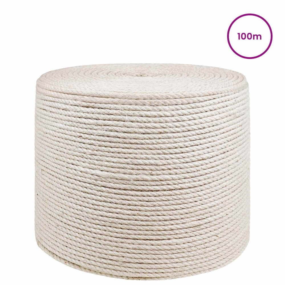 Produktbild för Juterep 6 Vit 100% Tossa jute