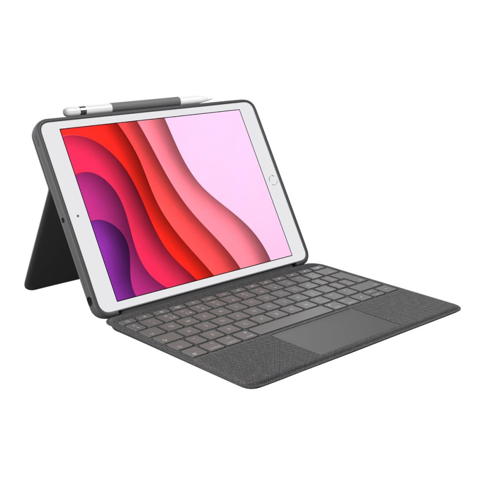 Produktbild för Logitech Combo Touch - tangentbord och foliefodral - med pekdyna - QWERTY - brittisk - oxford-grå Inmatningsenhet