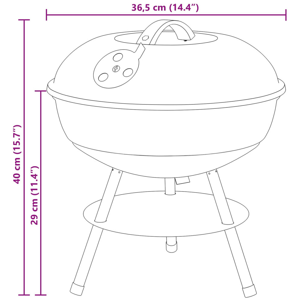 Produktbild för Kolgrill Svart 36,5 x 36,5 x 40 cm