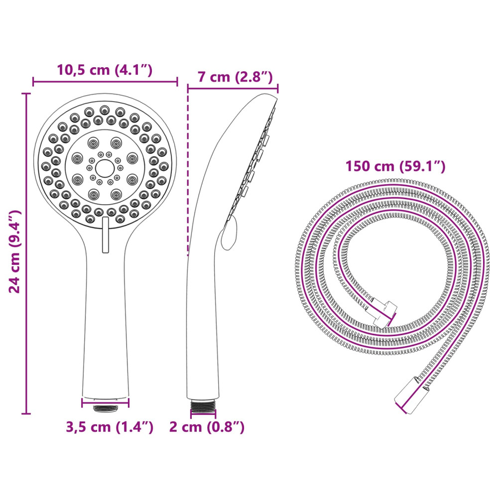 Produktbild för Duschhuvud Set Svart 150 cm Rostfritt stål
