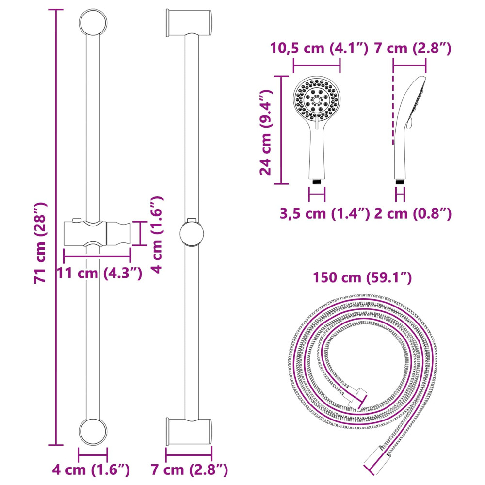 Produktbild för Duschsystemset Svart 70 cm Rostfritt stål
