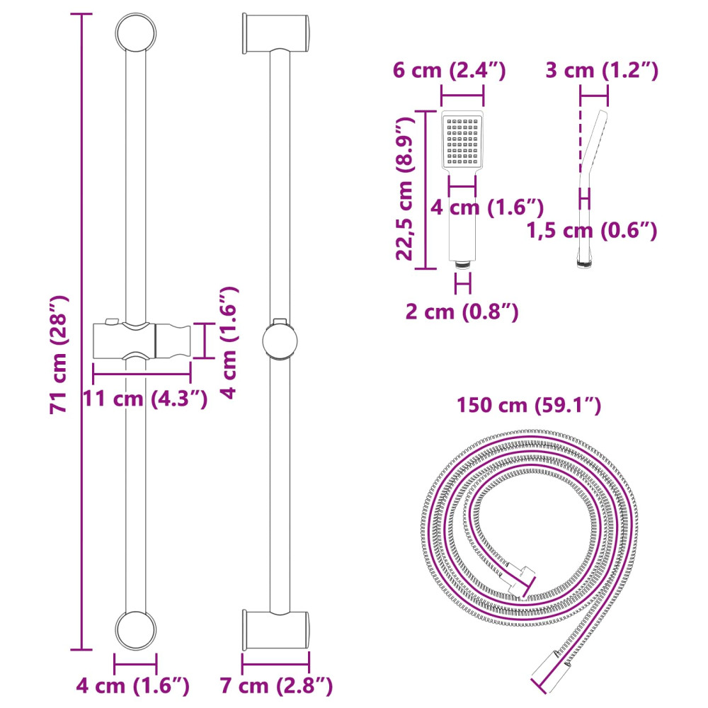 Produktbild för Duschsystemset Svart 70 cm Rostfritt stål