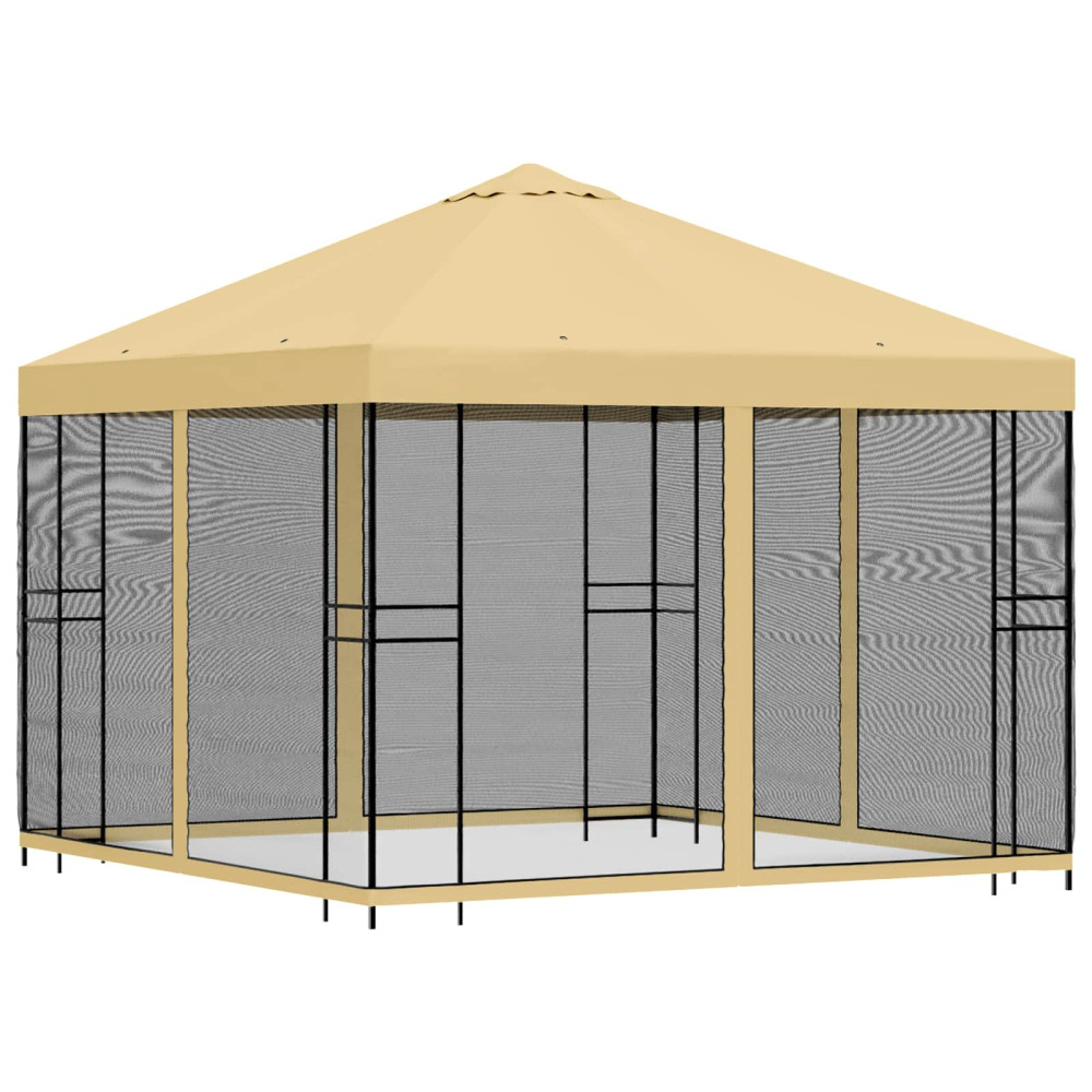Produktbild för Trädgårdsgazebo med sidoväggar 3 x 3 m Gräddvit