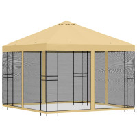 Produktbild för Trädgårdsgazebo med sidoväggar 3 x 3 m Gräddvit