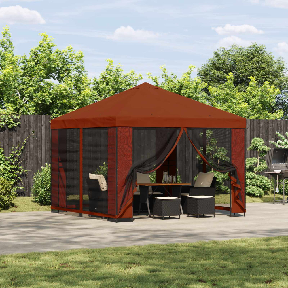 Produktbild för Trädgårdsgazebo med sidoväggar 3 x 3 m Terracotta