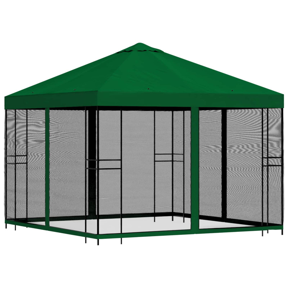 Produktbild för Trädgårdsgazebo med sidoväggar 3 x 3 m Grön Polyester och Stål