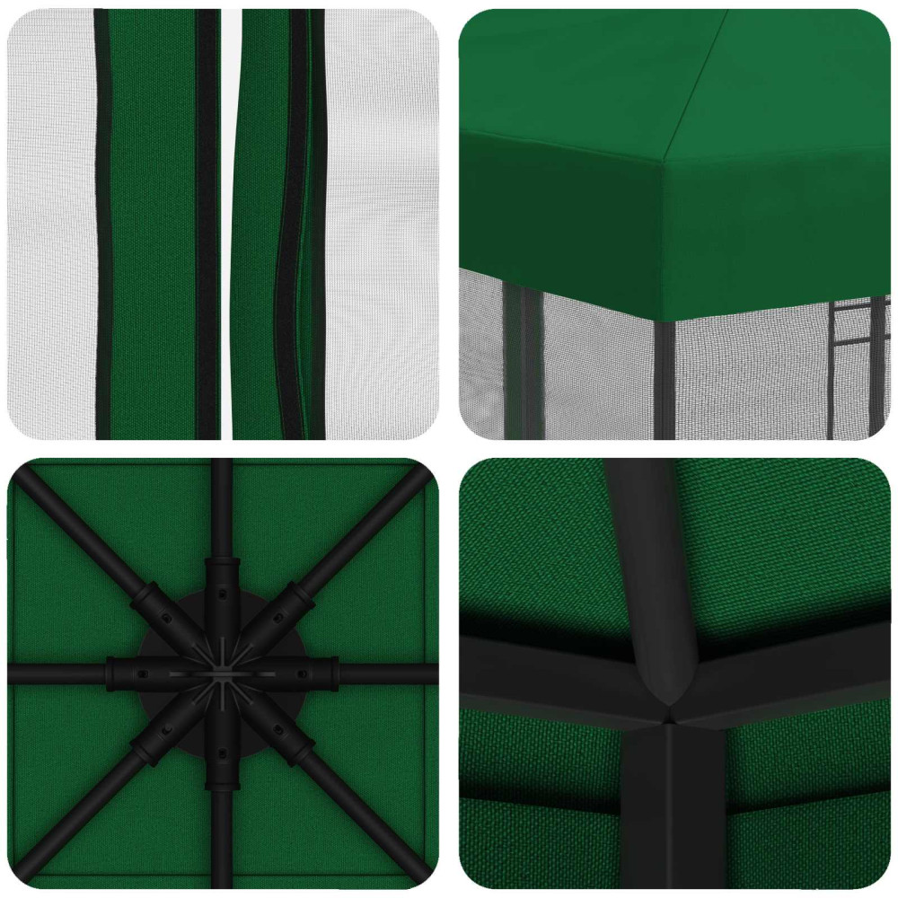 Produktbild för Trädgårdsgazebo med sidoväggar 3 x 3 m Grön Polyester och Stål