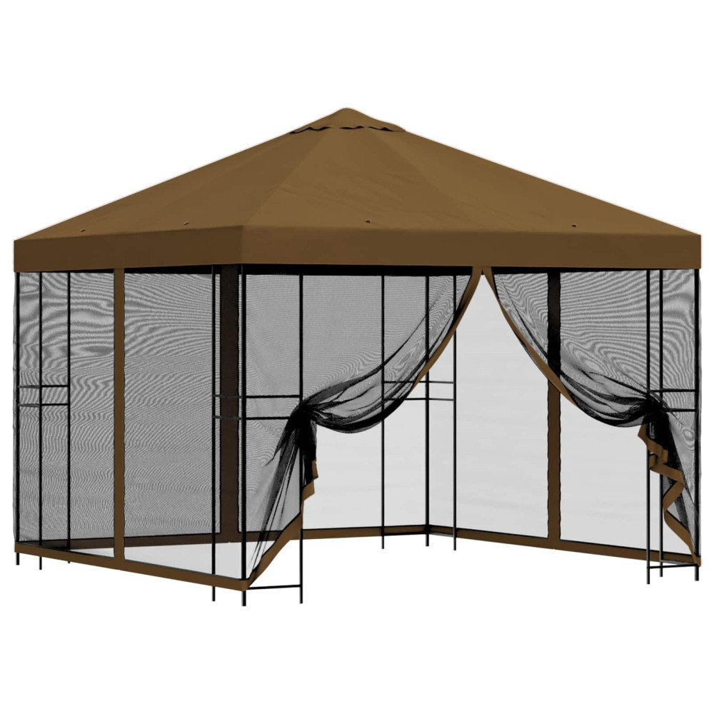 Produktbild för Trädgårdsgazebo med sidoväggar 3 x 3 m Taupe Polyester och Stål