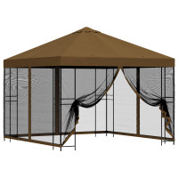 Produktbild för Trädgårdsgazebo med sidoväggar 3 x 3 m Taupe Polyester och Stål