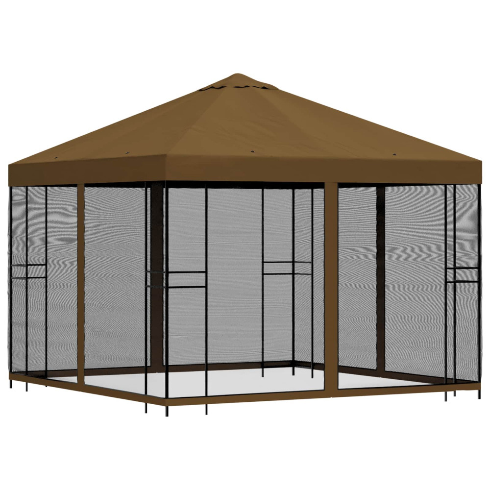 Produktbild för Trädgårdsgazebo med sidoväggar 3 x 3 m Taupe Polyester och Stål