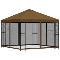 Produktbild för Trädgårdsgazebo med sidoväggar 3 x 3 m Taupe Polyester och Stål