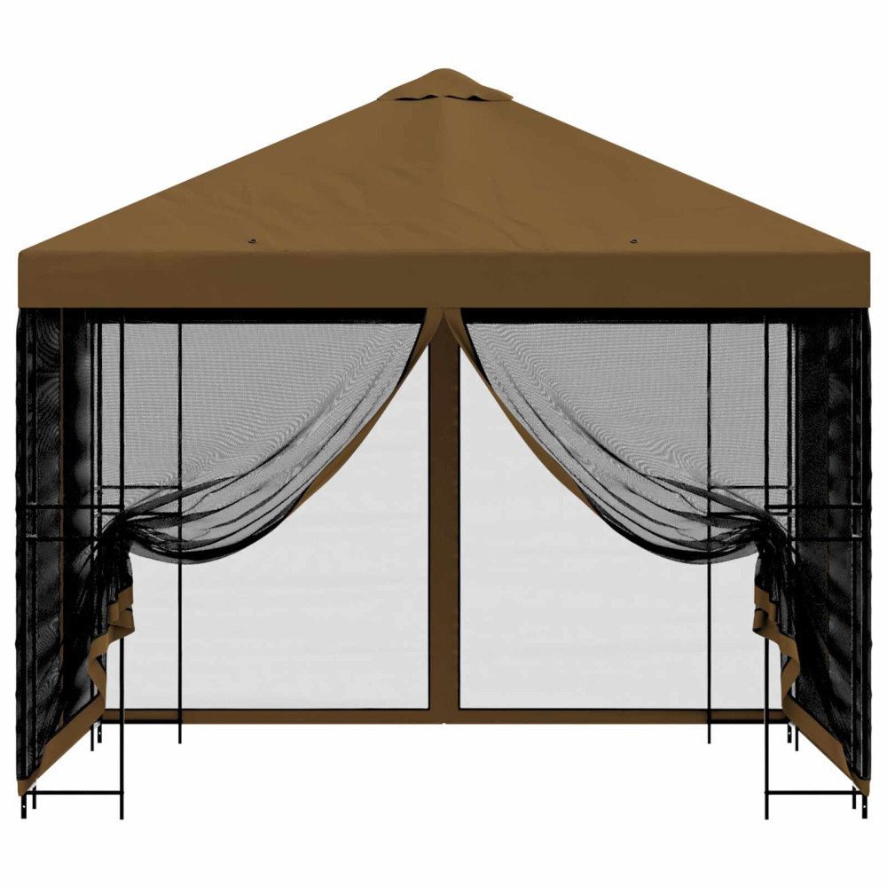 Produktbild för Trädgårdsgazebo med sidoväggar 3 x 3 m Taupe Polyester och Stål