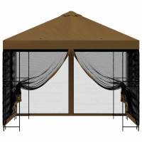 Produktbild för Trädgårdsgazebo med sidoväggar 3 x 3 m Taupe Polyester och Stål