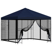 Produktbild för Trädgårdsgazebo med sidoväggar 3 x 3 m Blå Polyester och Stål