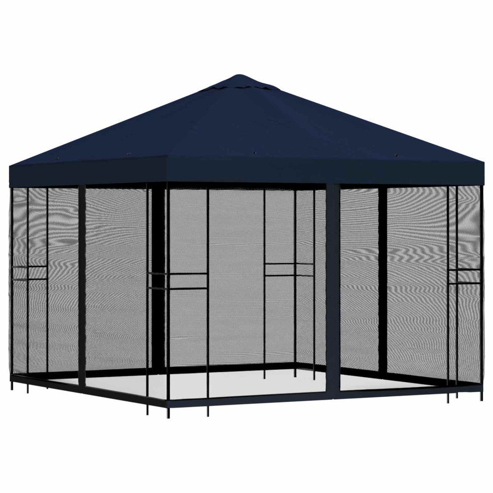 Produktbild för Trädgårdsgazebo med sidoväggar 3 x 3 m Blå Polyester och Stål