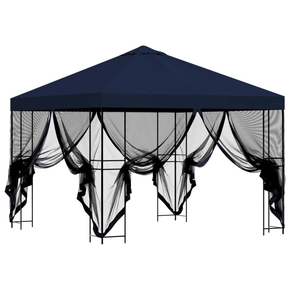 Produktbild för Trädgårdsgazebo med sidoväggar 3 x 3 m Blå Polyester och Stål