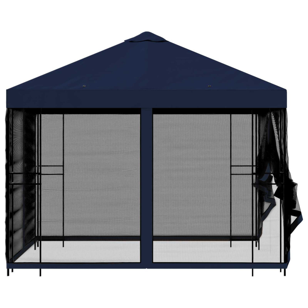 Produktbild för Trädgårdsgazebo med sidoväggar 3 x 3 m Blå Polyester och Stål