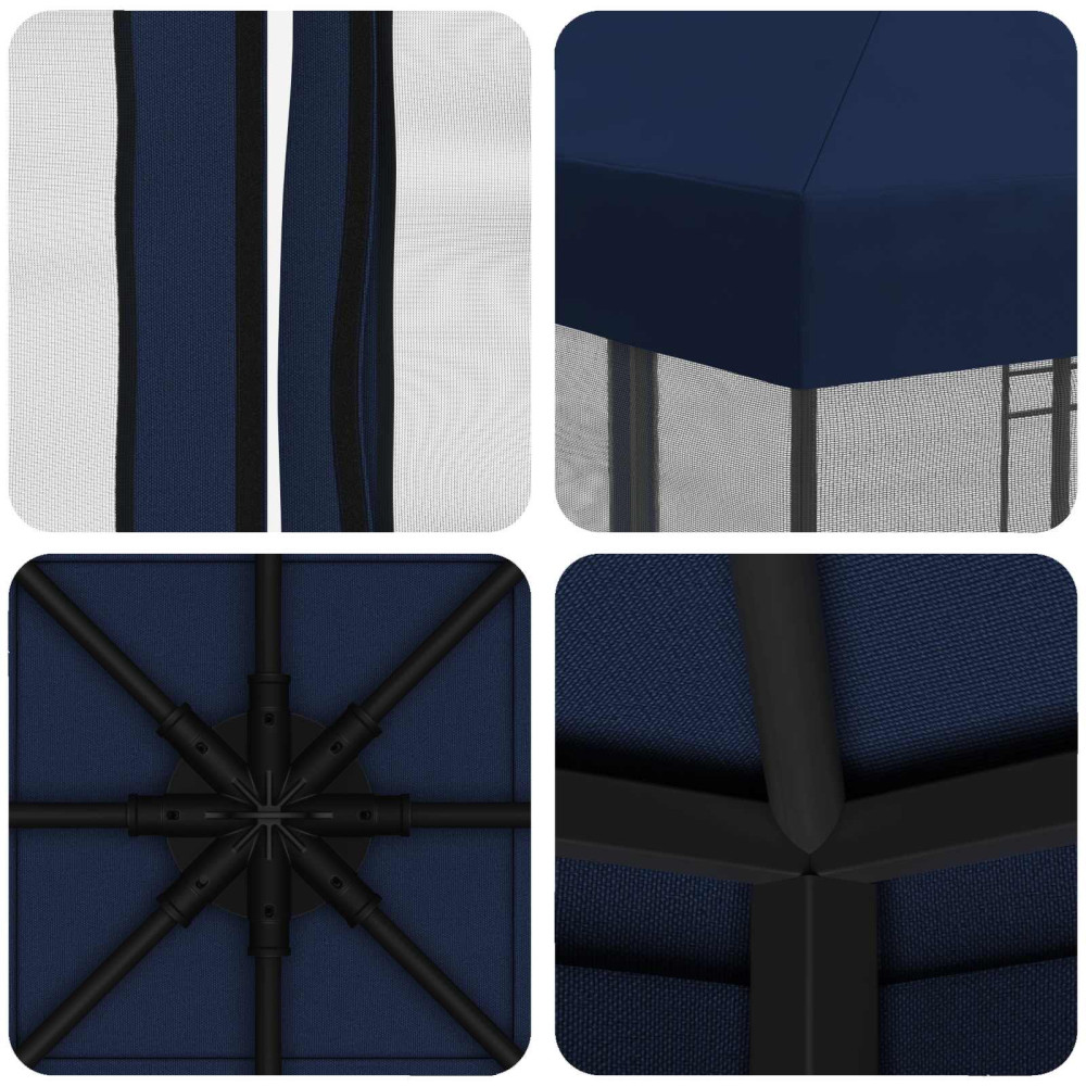 Produktbild för Trädgårdsgazebo med sidoväggar 3 x 3 m Blå Polyester och Stål