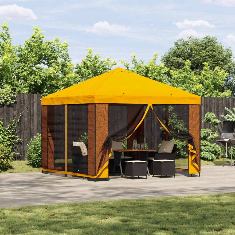 Produktbild för Trädgårdsgazebo med sidoväggar 3 x 3 m Gul Polyester och Stål