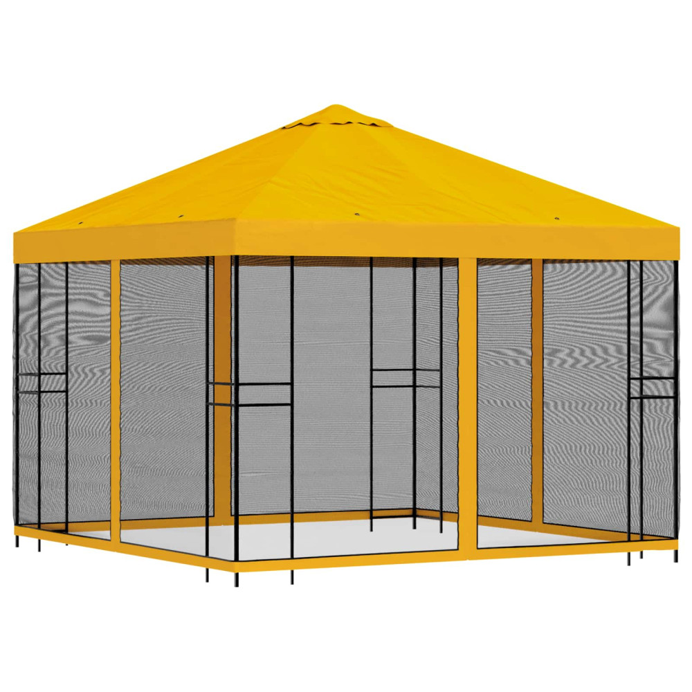 Produktbild för Trädgårdsgazebo med sidoväggar 3 x 3 m Gul Polyester och Stål